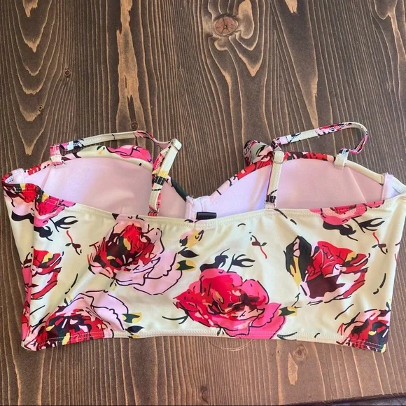 NWOT bikini floral ruffle top plus size xxl green with red roses xxxl - Picture 5 of 5